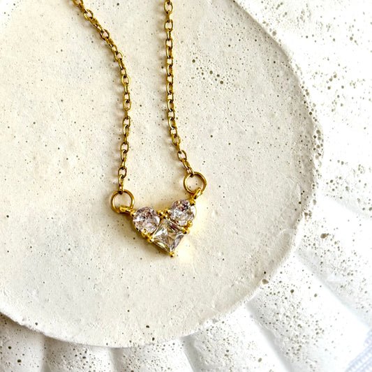 Tri-stone Heart Necklace